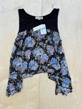 painted threads Black Floral Top
